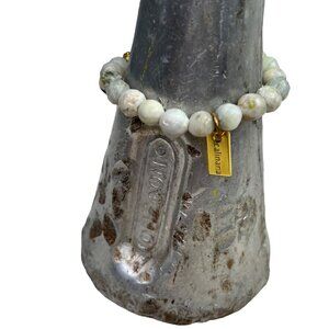 Calinana Natural Stone Bracelet Gray Tan Stretch Lotus Flower Charm
